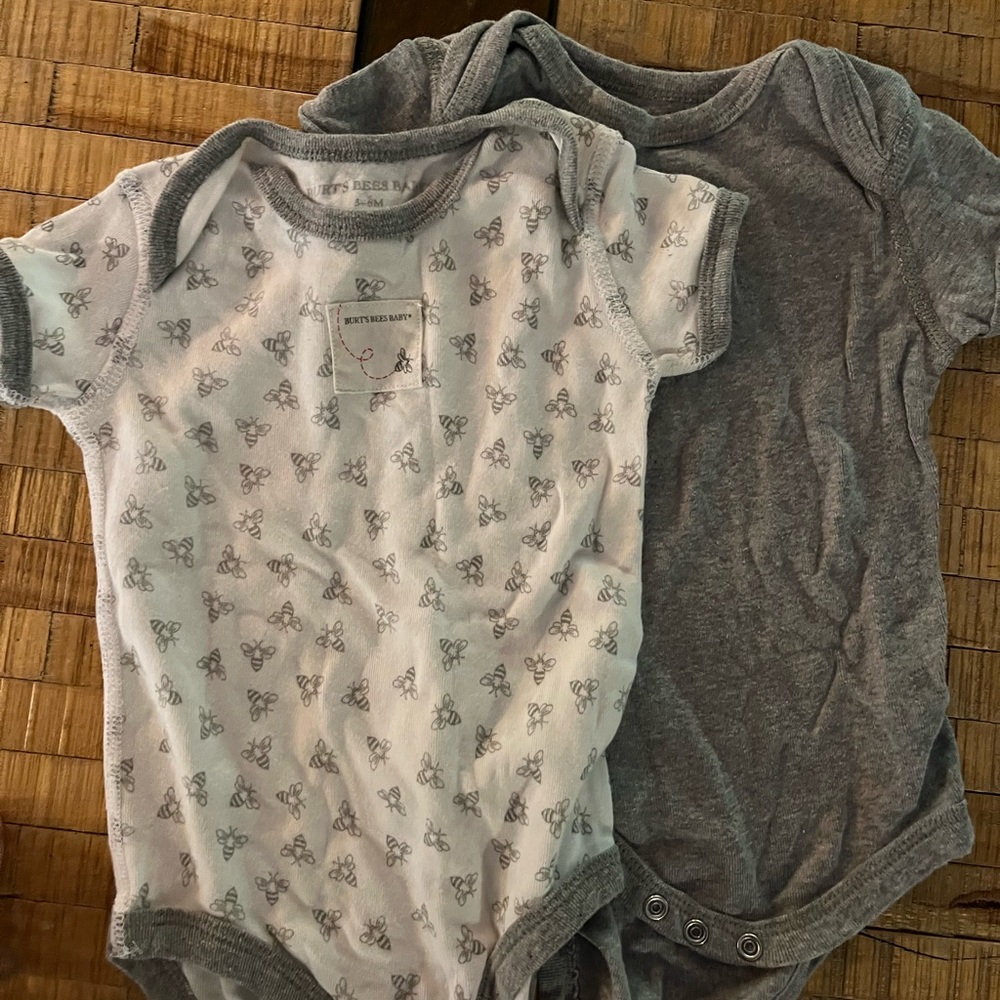 Burt's Bees Baby Gray and White Bodysuit Set